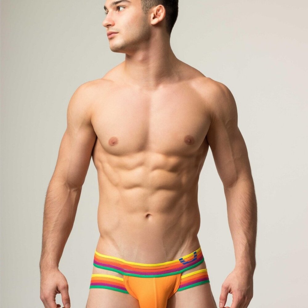 Rounderbum Men's Rainbow Rush Holster Jock Brief - Pride Orange